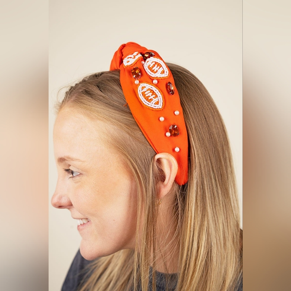 Football seed bead headband